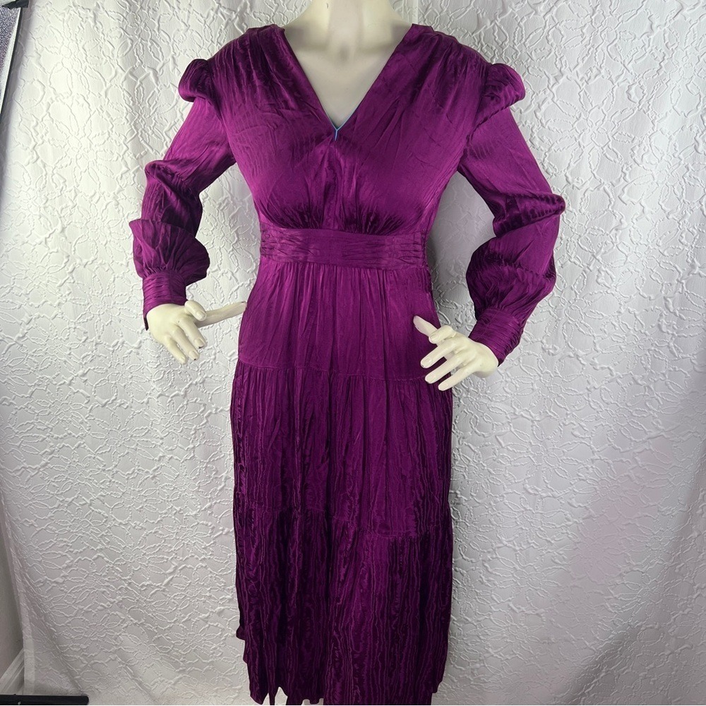 Sabina Musayev Ray Satin Jacquard Tiered Midi Dress Purple S - Picture 4 of 10